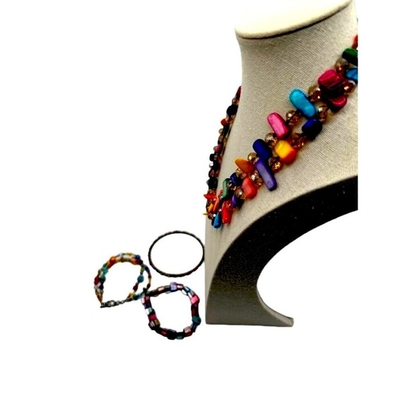 Colorful Chunky Beaded Necklace & Bracelet Set - Unique Handmade Jewelry - Picture 9 of 11
